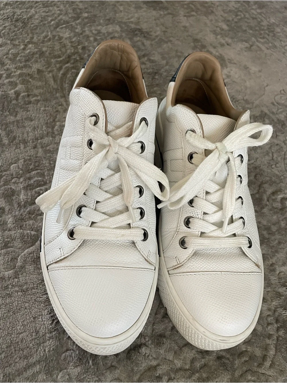 White HERMES Leather Women Low-Top Sneakers